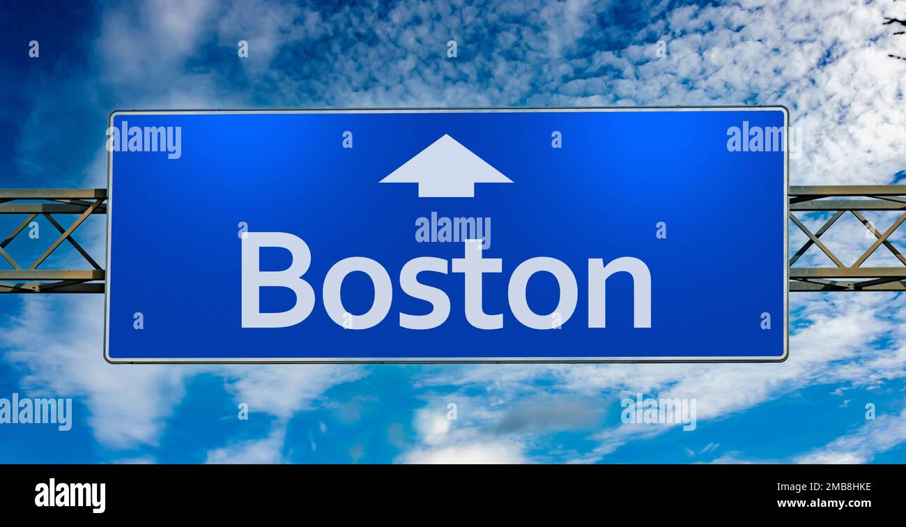 Road sign indicating direction to the city of Boston Stock Photo Alamy