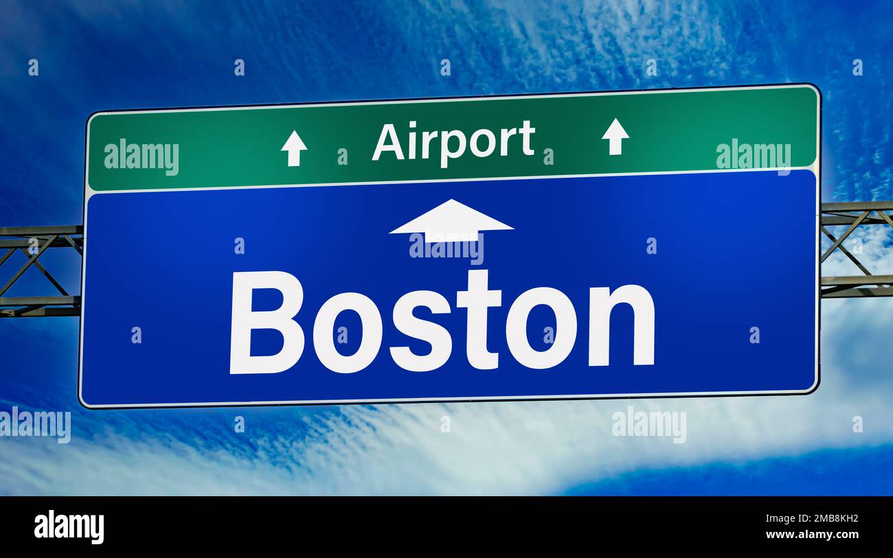 Road sign indicating direction to the city of Boston Stock Photo Alamy