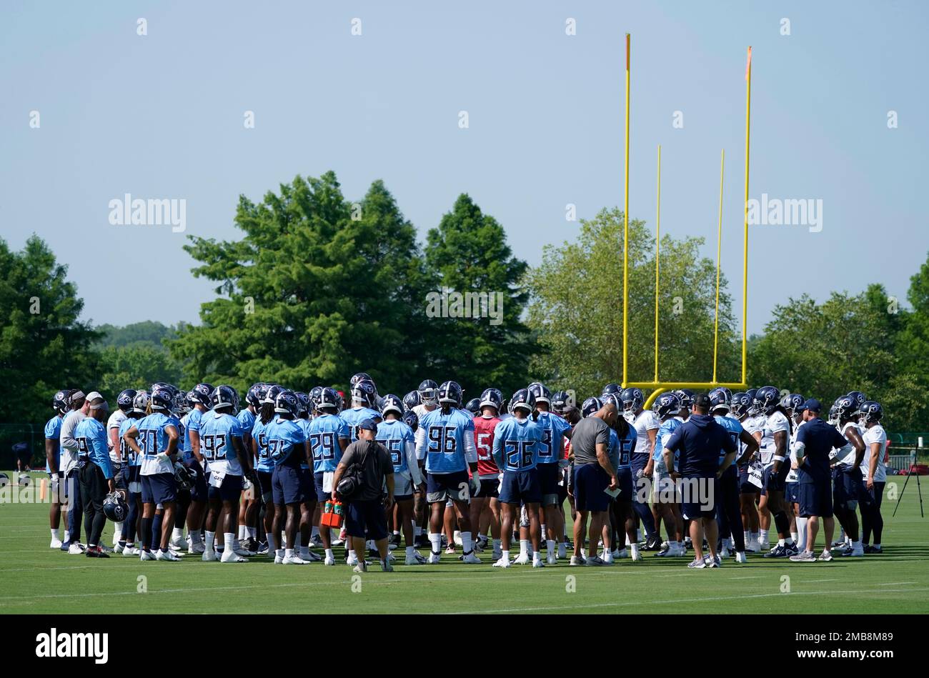 Tennessee Titans players gather during a minicamp at the NFL football