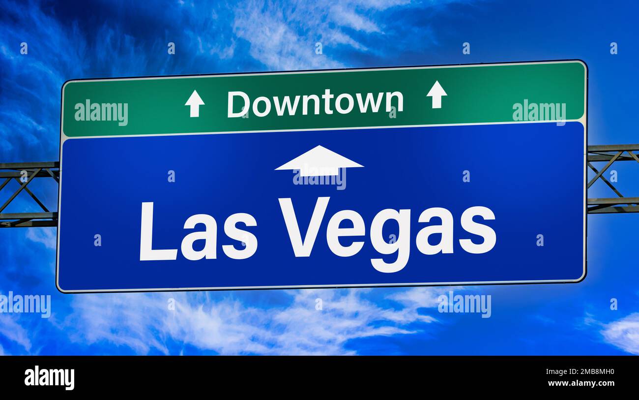 Road sign indicating direction to the city of Las Vegas Stock Photo Alamy