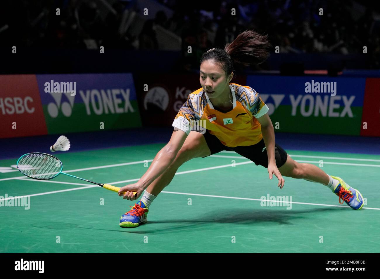 Singapores Yeo Jia Min competes against Taiwans Tai Tzu Ying during their womens singles first round match at Indonesia Open badminton tournament at Istora Gelora Bung Karno Stadium in Jakarta, Indonesia, Wednesday,