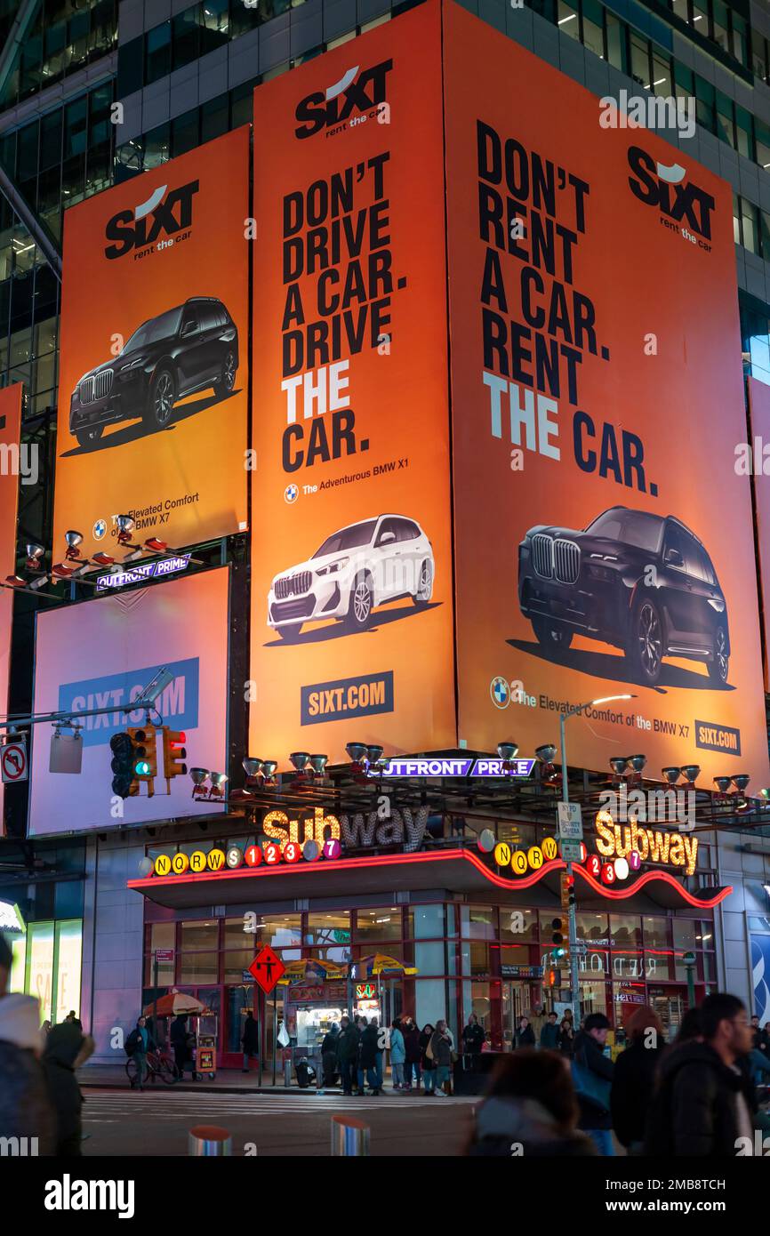 A billboard advertising the Sixt car rental in Times Square in New York