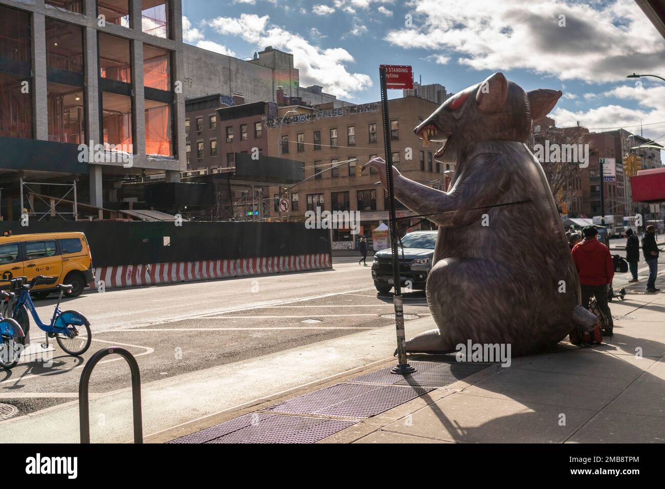 An inflatable union rat outside affordable housing construction in Chelsea  in New York on Wednesday, January 18, 2023. (© Richard B. Levine) Stock Photo