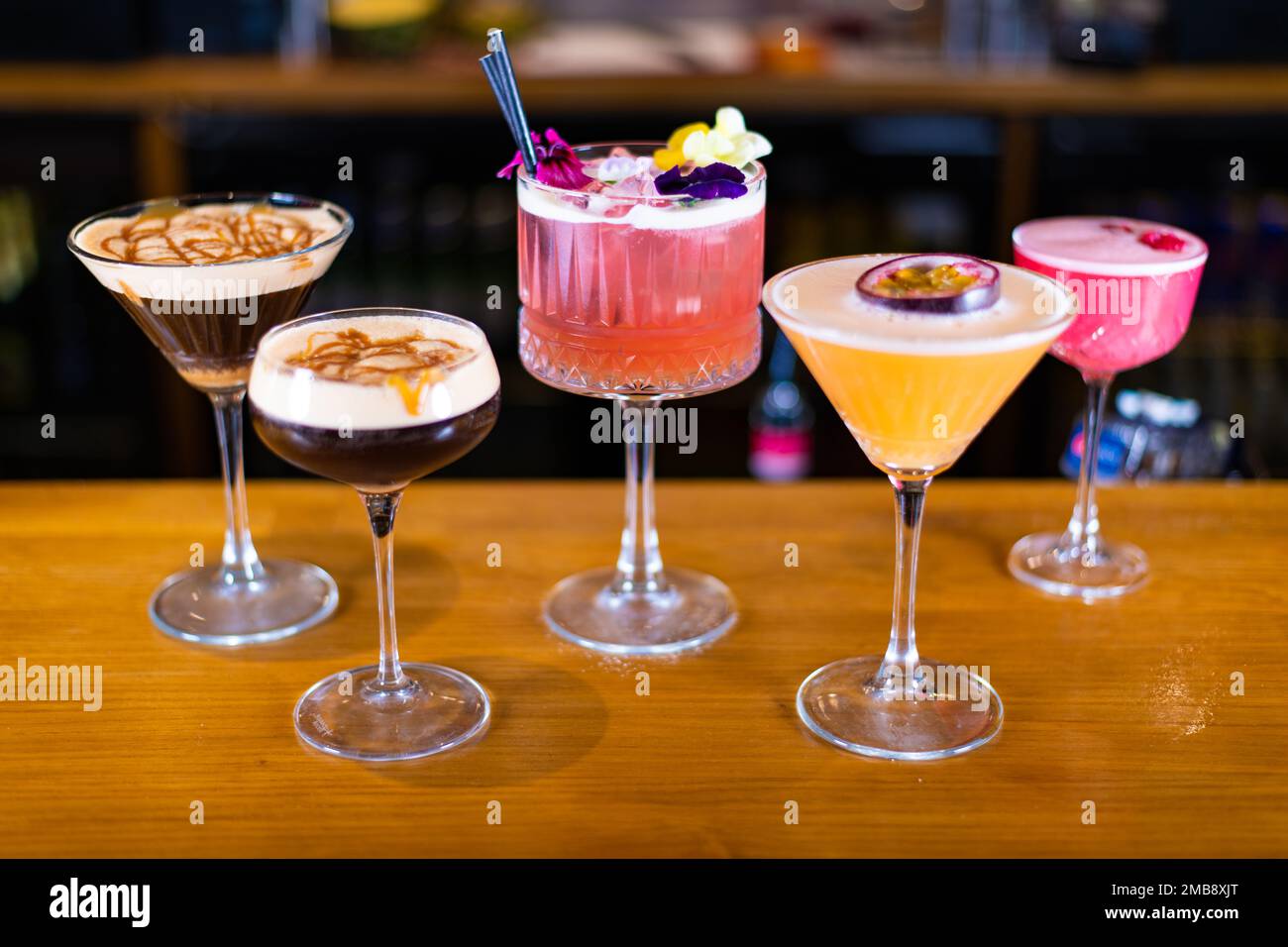 Fresh Cocktail Drinks made on a bar in a high street pub or restaurant ...