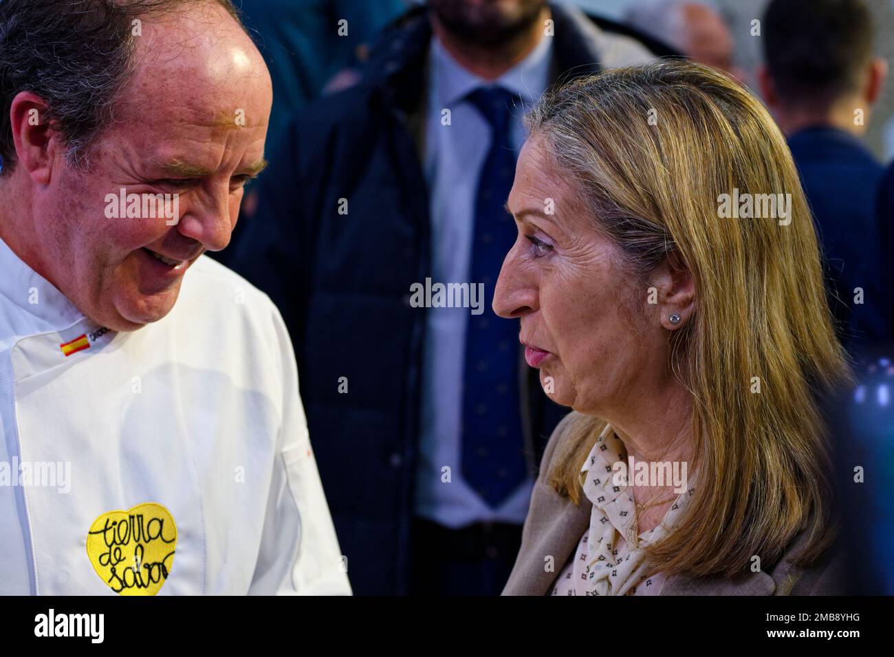 Madrid, Spain. 20th Jan, 2023.  FITUR the International Tourism Fair of Spain 2023. Chef Candido Lopez Cuerdo with Ana Maria Pastor, Vice Secretary of the Popular Party of Spain, visiting the stand of the Autonomous Community of Castilla-Leon, visiting the stand of the Autonomous Community of Castilla-Leon. IFEMA, Madrid, Spain. Credit: EnriquePSans/Alamy Live News Stock Photo