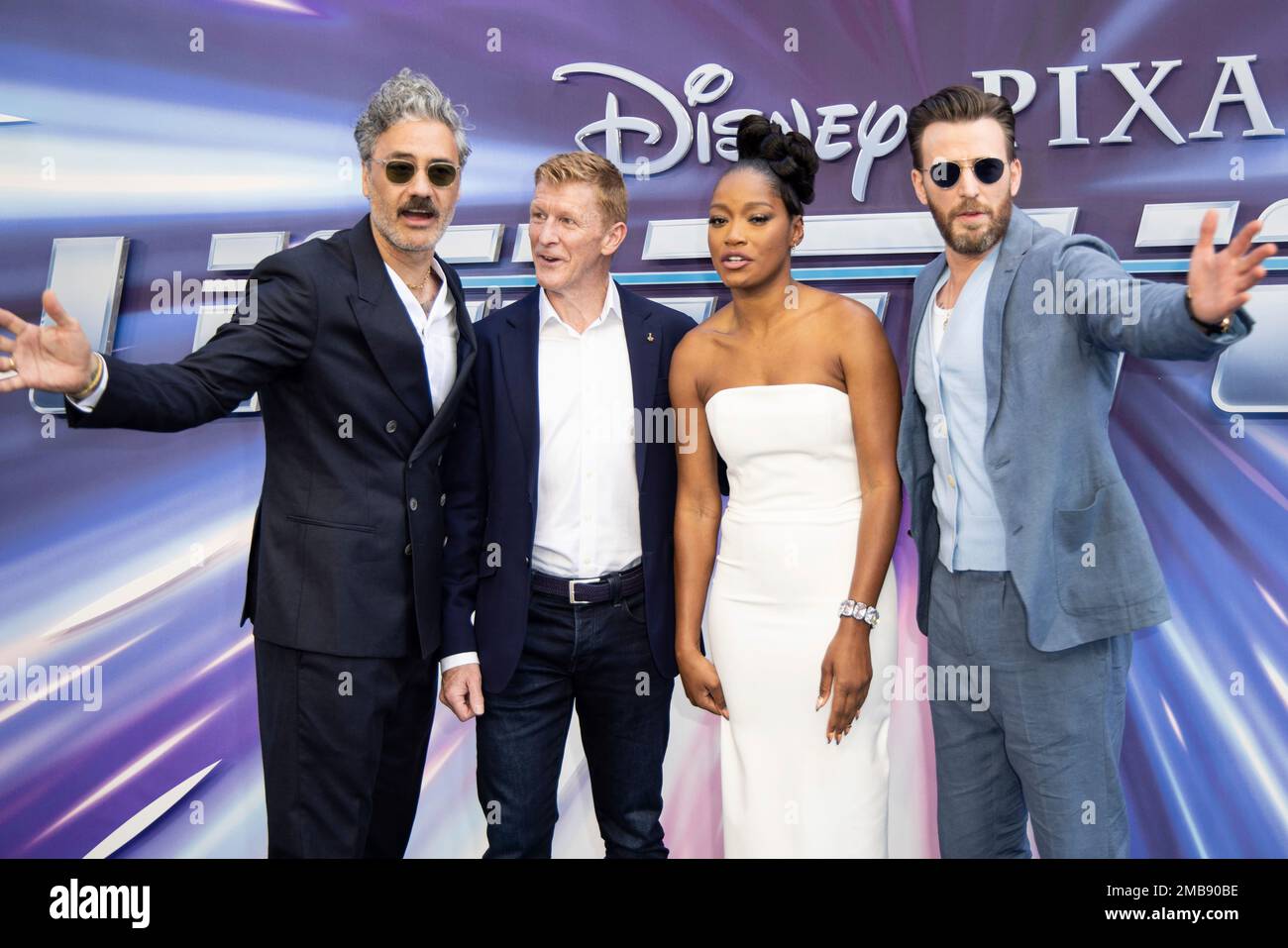 Chris Evans, from right, Keke Palmer, astronaut Tim Peake and Taika