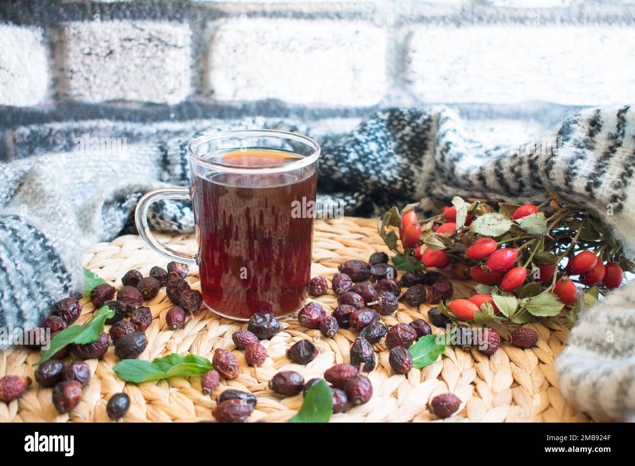 Rosehip Tea Freshly Brewed Fruit And Herbal Tea Organic Rosehips In The Background Close Up 2588