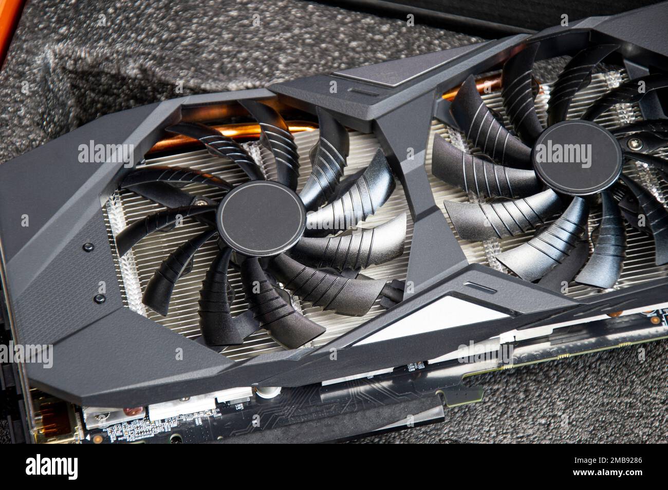 Closeup top view of computer graphics card Stock Photo Alamy
