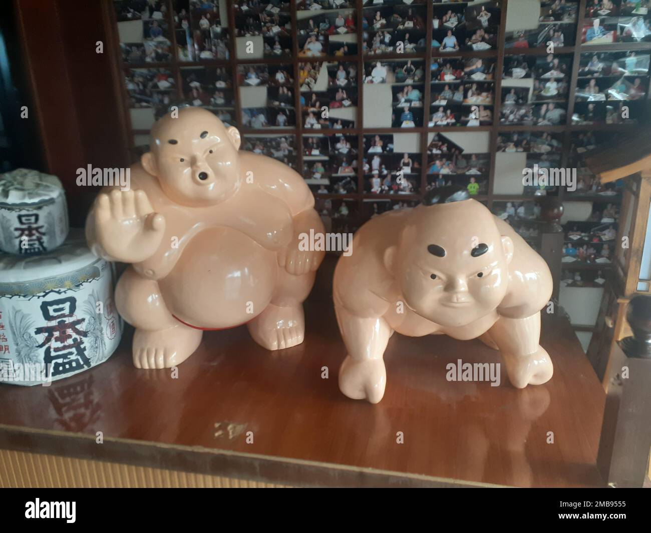 A closeup of funny figurines of sumo wrestlers Stock Photo