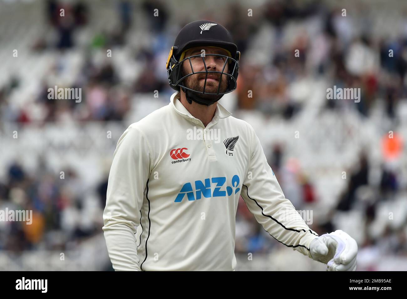 New Zealand's Tom Blundell leaves the field after losing his wicket during  the fourth day of the second cricket test match between England and New  Zealand at Trent Bridge in Nottingham, England,