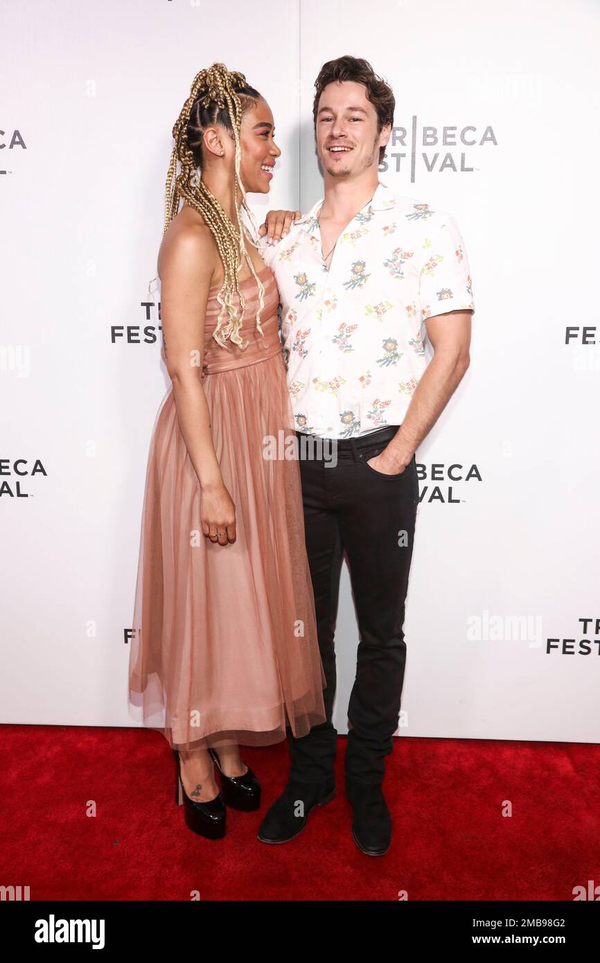 Actors Alexandra Shipp, left, and Kyle Allen, right, attend the