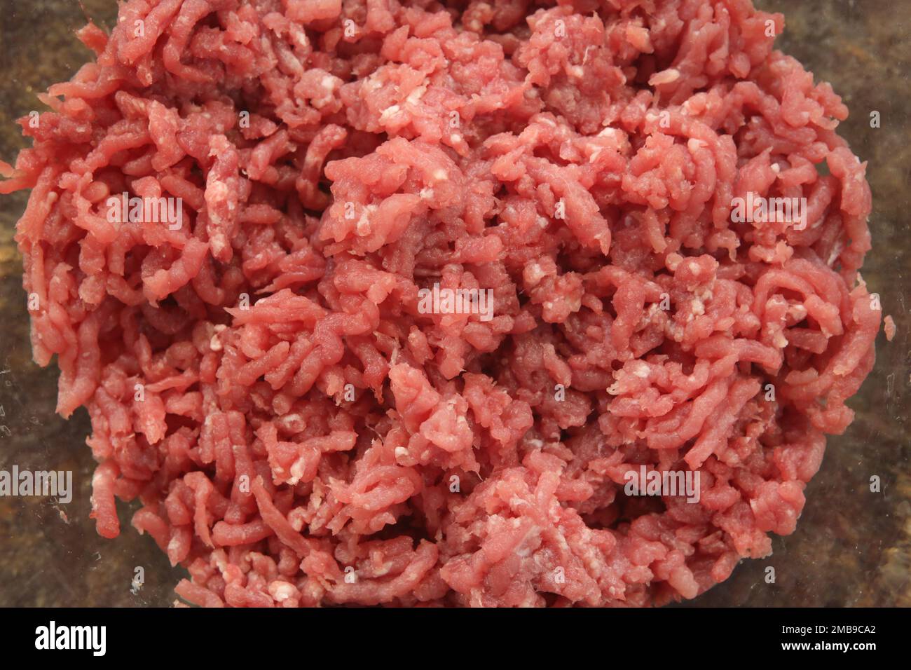 Raw minced meat,top view closeup. Stock Photo