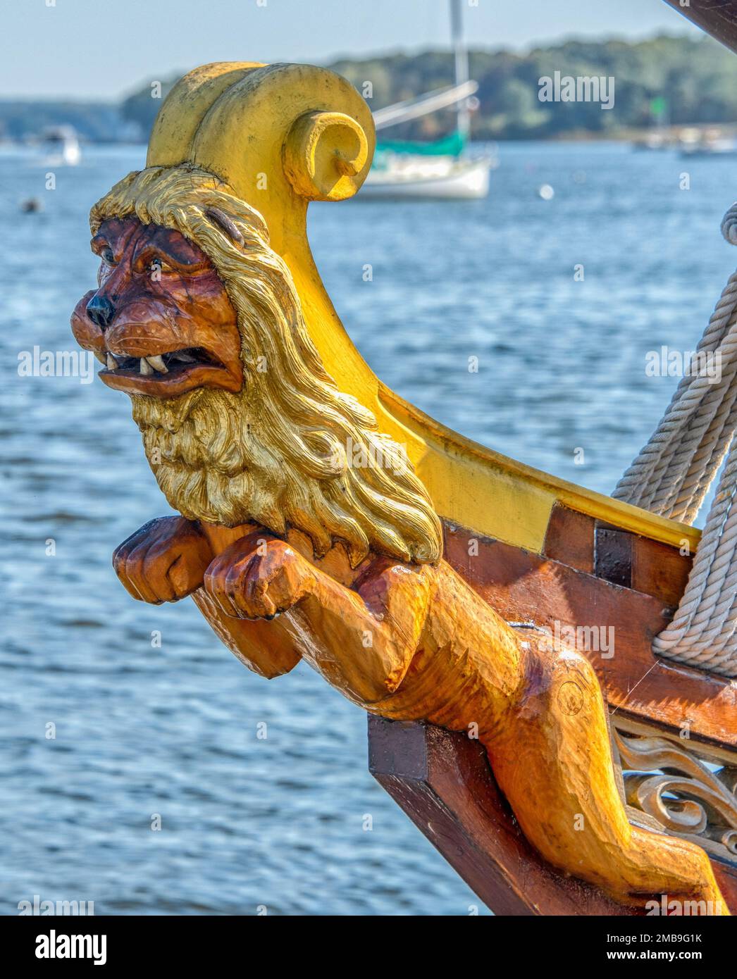A ship masthead with lion face Stock Photo
