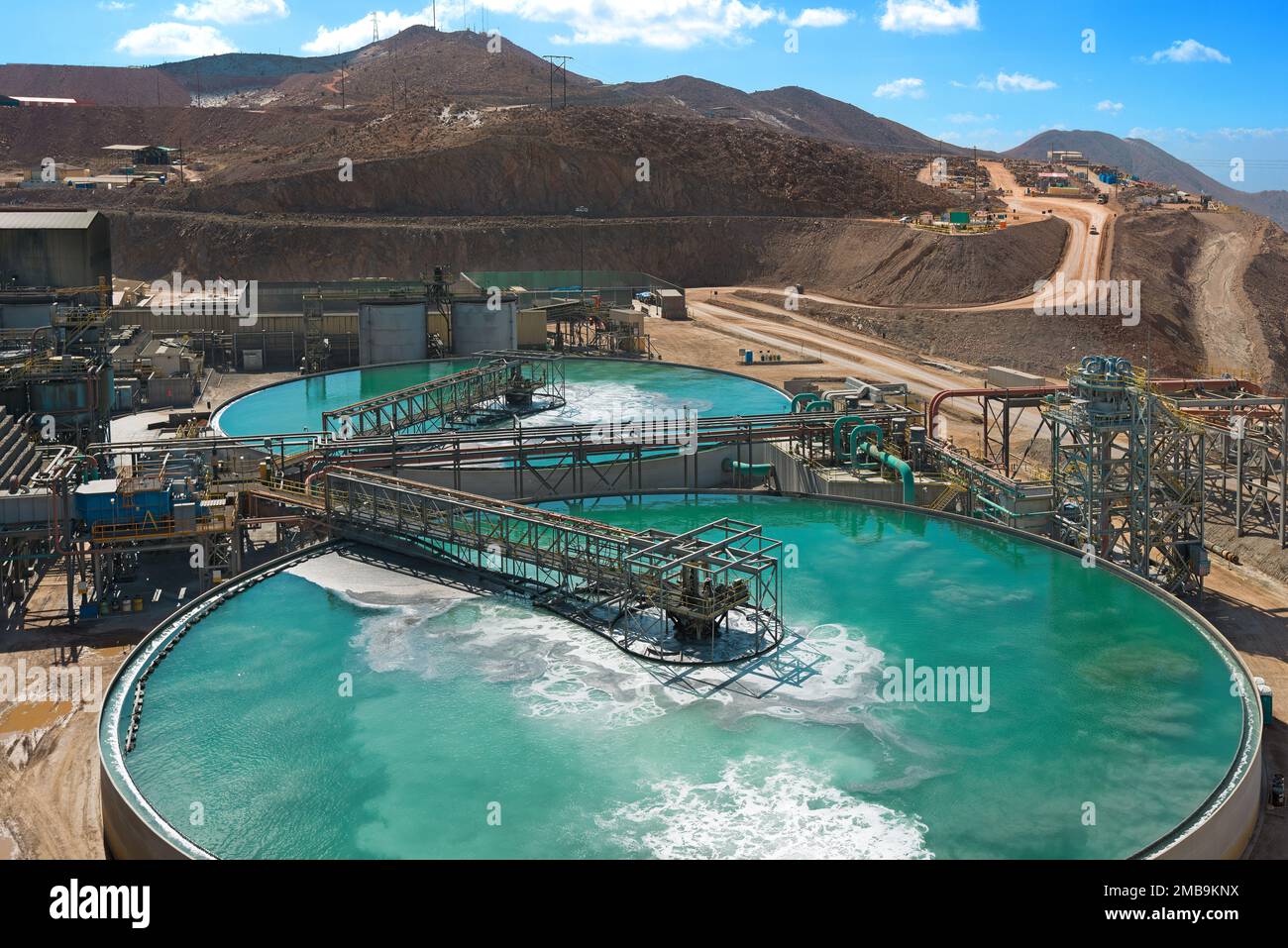 The water treatment facility at a copper mine and processing plant. Stock Photo