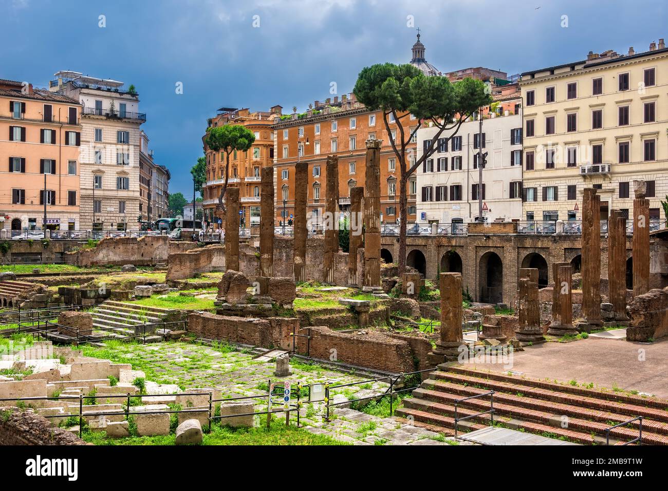 Rome, Italy - June 10, 2016:  Largo di Torre Argentiina, a square that has four Republican Roman Temples and the remains of Pompey's Theatre. Stock Photo