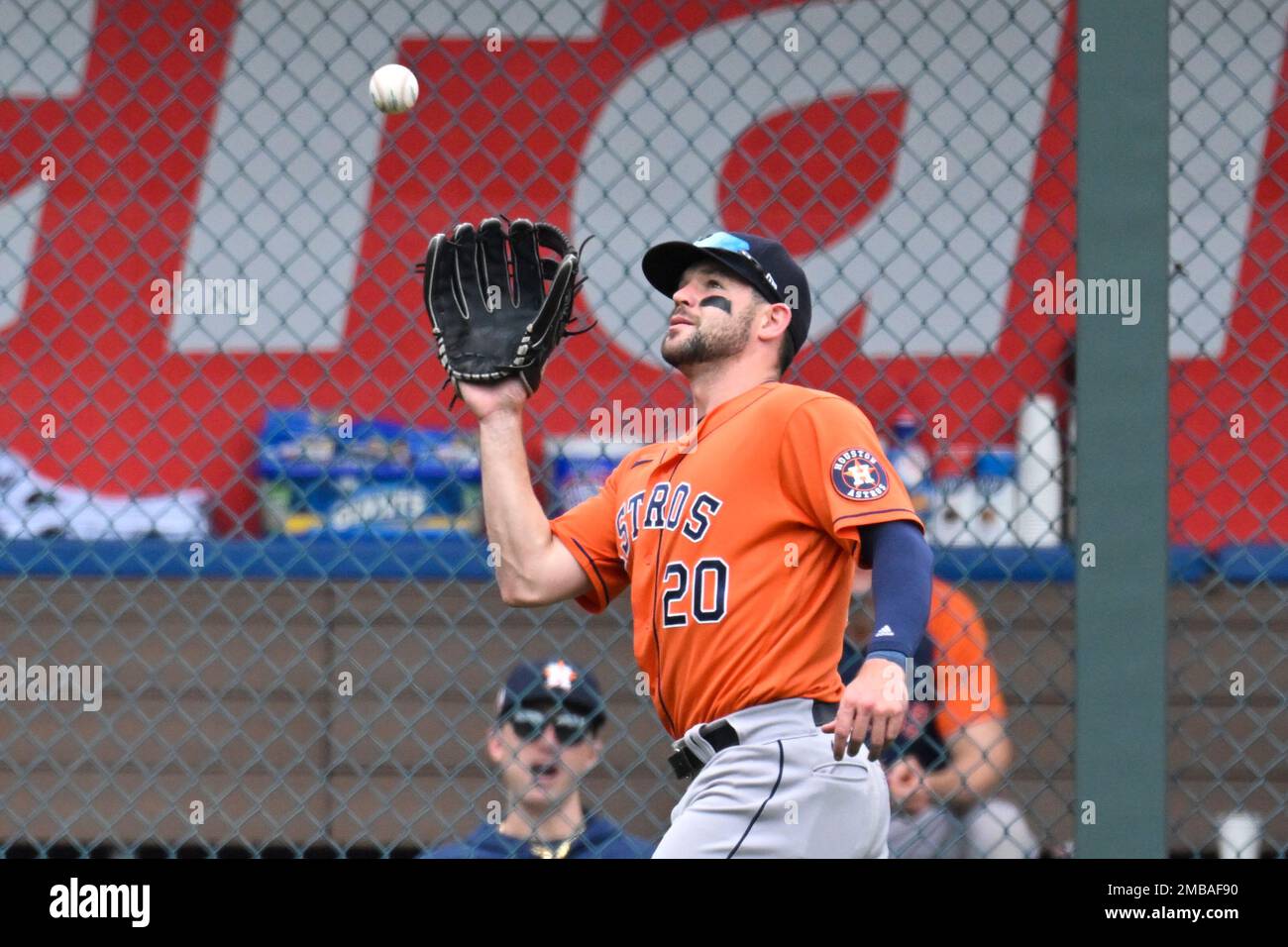 Houston Astros left fielder Chas McCormick catches a fly ball for an out  during the first inning of a baseball game against the Kansas City Royals,  Sunday, June 5, 2022 in Kansas