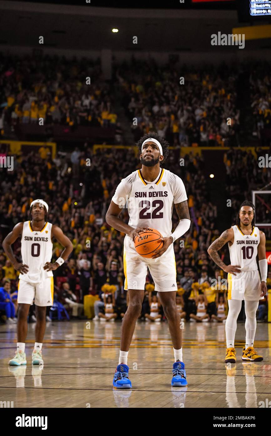 Arizona State forward Warren Washington (22) at the free throw line in the second half of the NCAA basketball game against UCLA in Tempe, Arizona, Thu Stock Photo