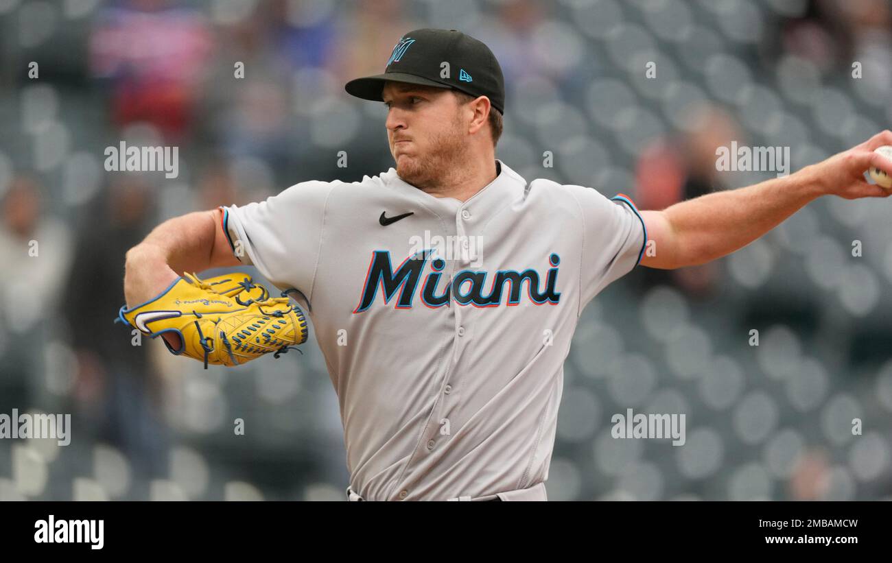 Miami Marlins starting pitcher Trevor Rogers (28) in the first