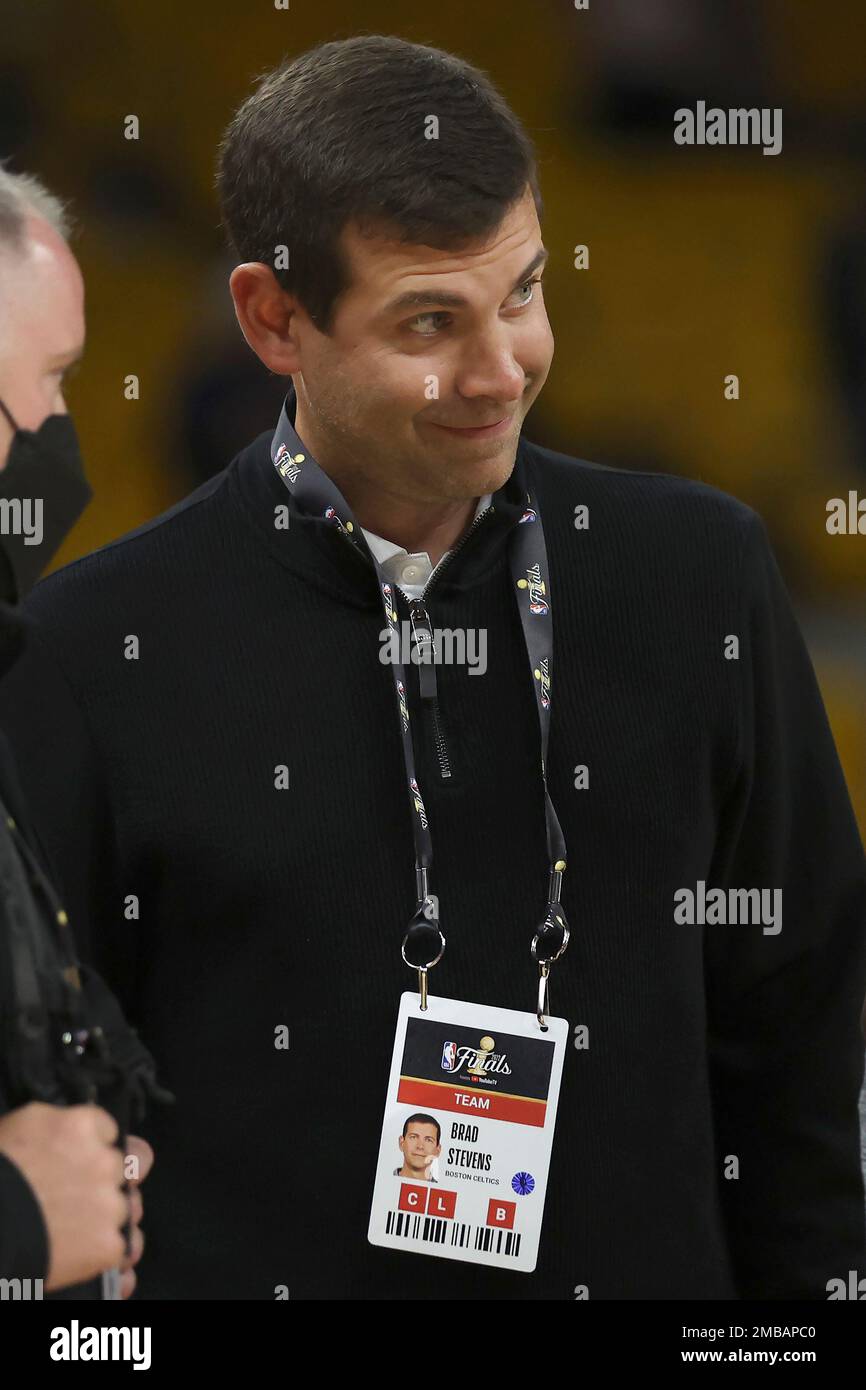 Boston Celtics president of basketball operations Brad Stevens stands