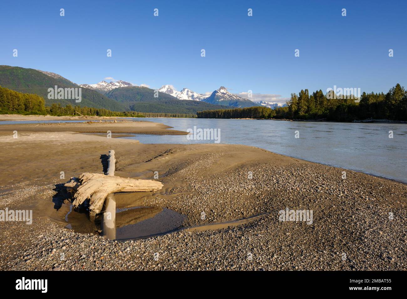 Island on Lower Stikine river, British Columbia, Canada Stock Photo