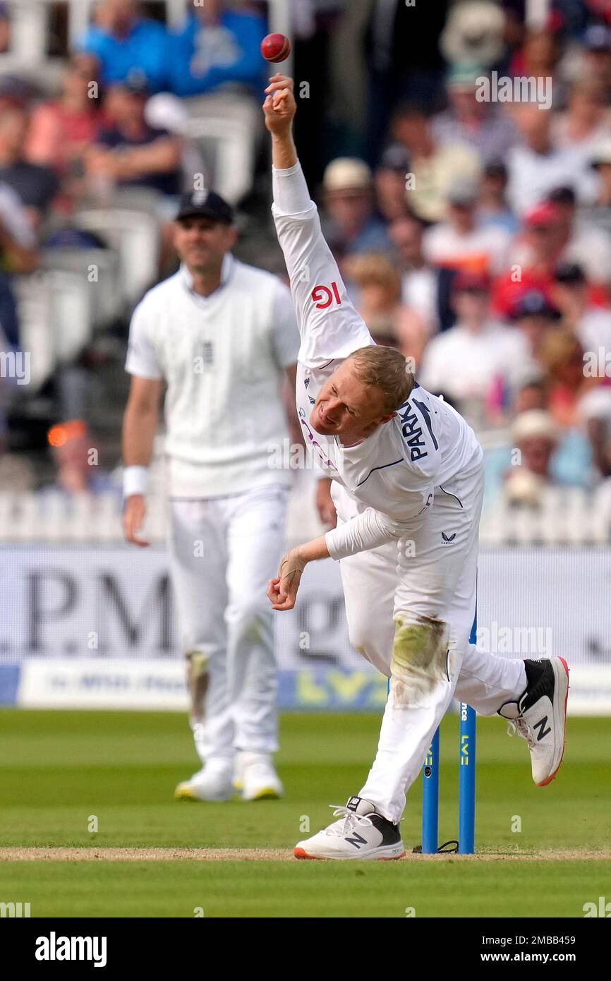 England's Matt Parkinson bowls during the second day of the test match