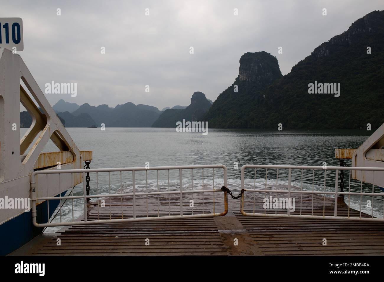 Cat Ba Ferry to Cat Ba Island, Ha Long Bay ( Halong bay ) View Over Landscape - impressive karst landscape . Ha Long Bay , Vietnam Stock Photo