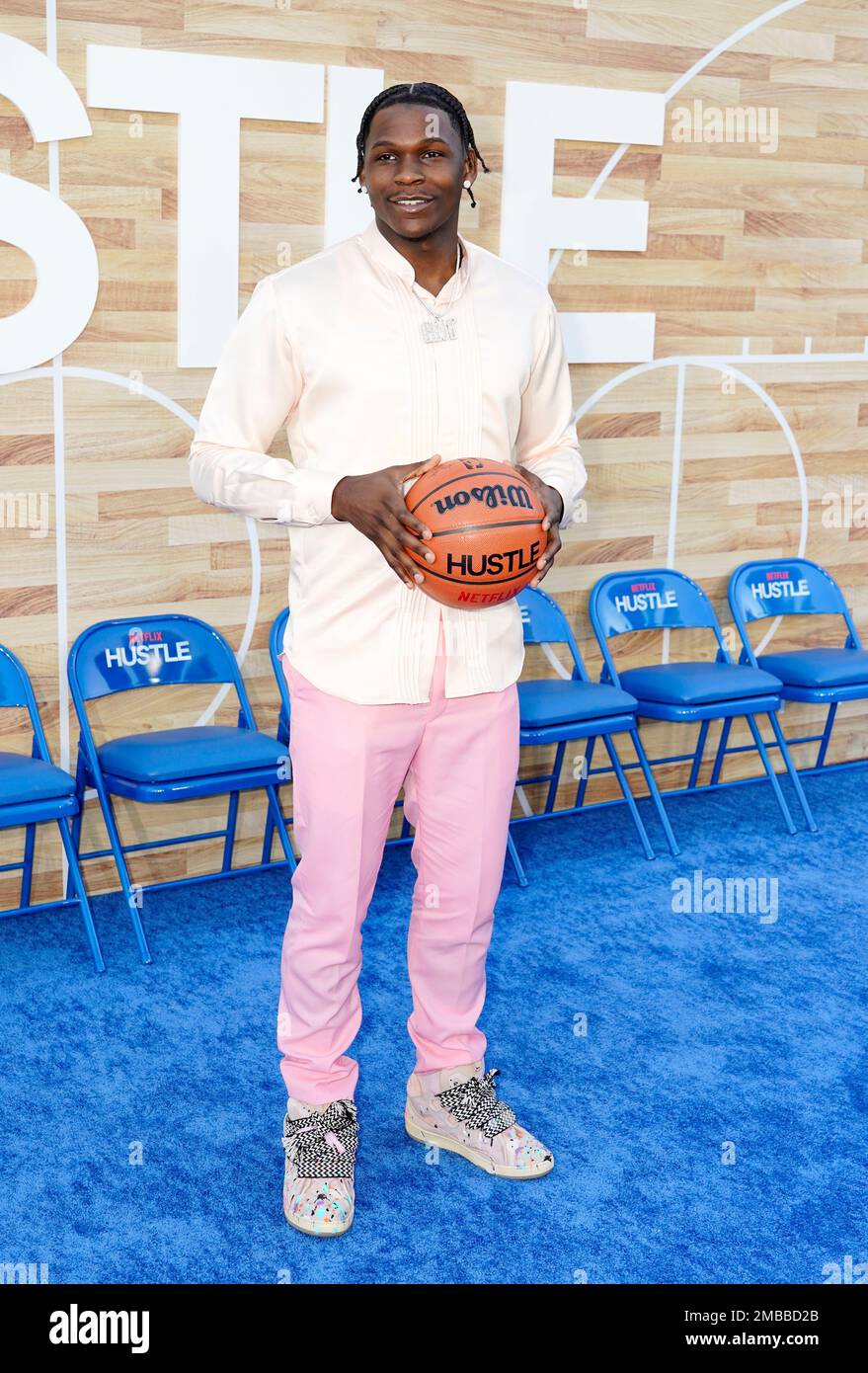 NBA basketball player Anthony Edwards poses at the premiere of the film