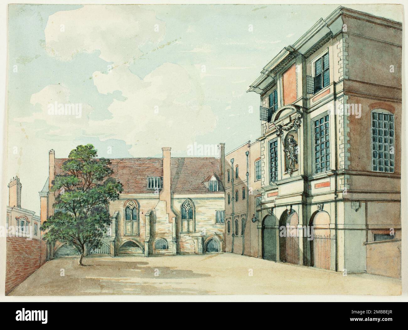 Remains of the Old Priory and Mathematical School, Christ's Hospital, n.d. Buildings in Newgate Street, City of London. Probably by Samuel Ireland, possibly Charles Tomkins. Stock Photo