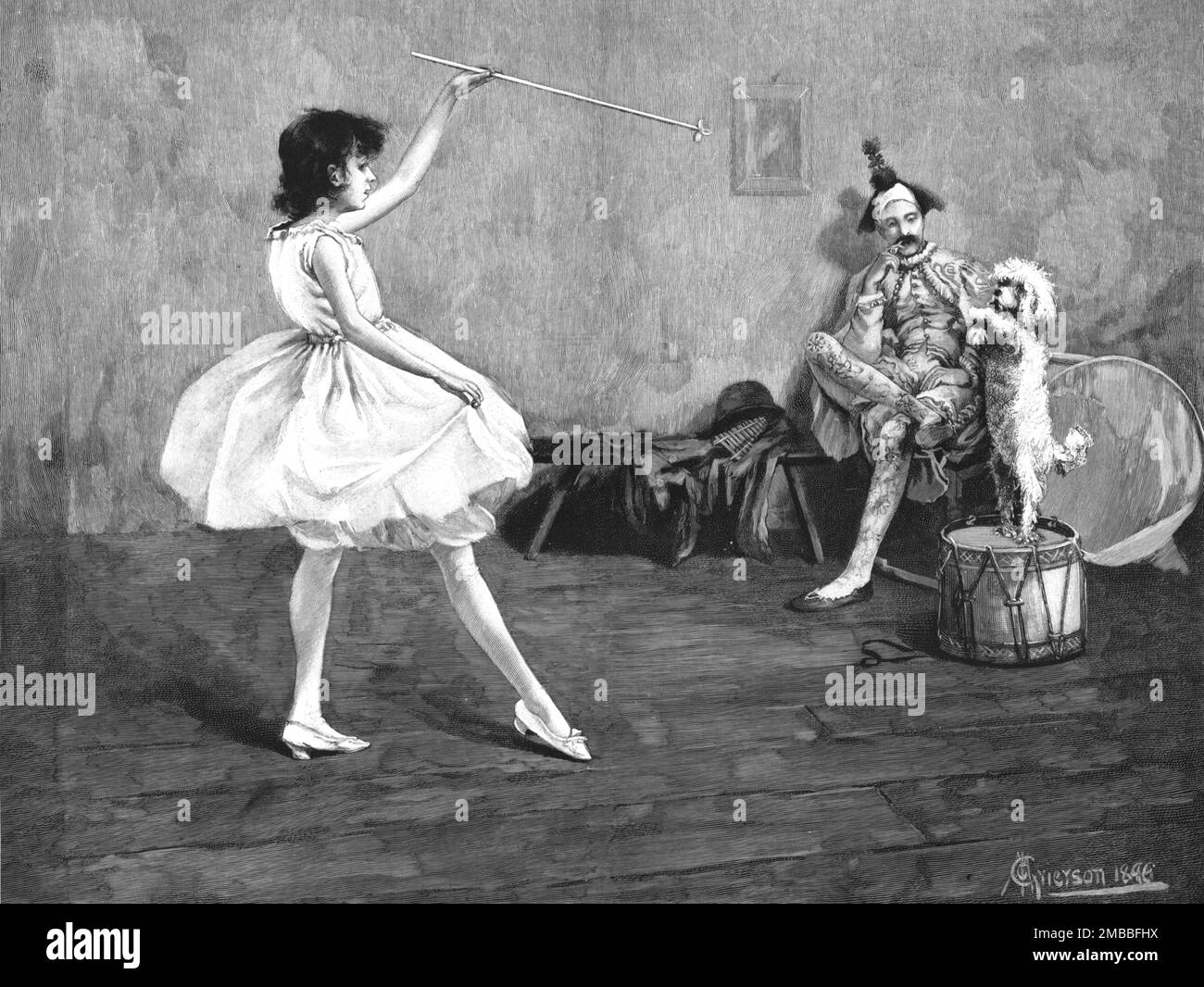 ''&quot;A Dancing Lesson&quot; after C. Maciver Greirson', 1890. From &quot;The Graphic. An Illustrated Weekly Newspaper&quot;, Volume 42. July to December, 1890. Stock Photo