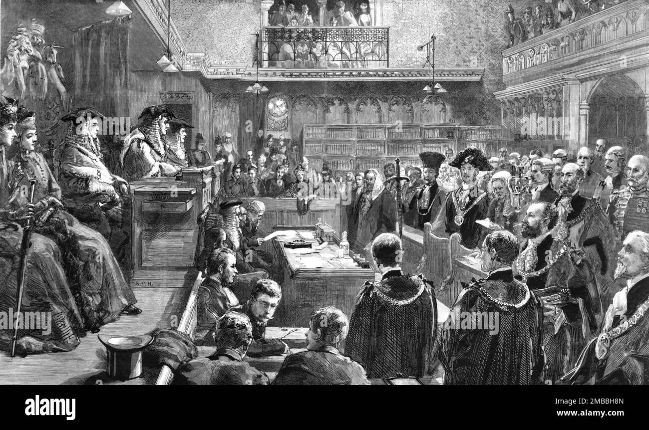 ''The Lord Mayor Taking the Oath in the Court of the Lord Chief Justice', 1890. From &quot;The Graphic. An Illustrated Weekly Newspaper&quot;, Volume 42. July to December, 1890. Stock Photo