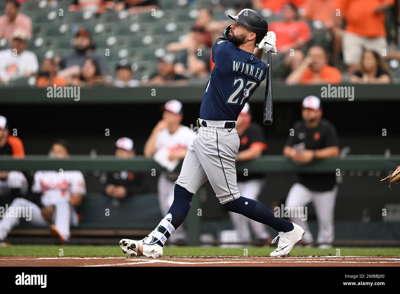 Seattle Mariners' Jesse Winker at bat against the Baltimore Orioles in a  baseball game Tuesday, May 31, 2022, in Baltimore. (AP Photo/Gail Burton  Stock Photo - Alamy