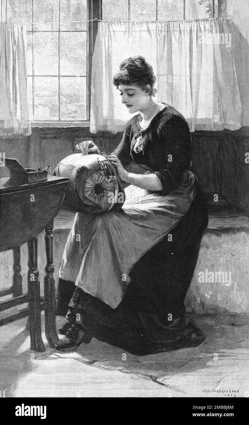 ''Lacemaking&quot;; after William H Weatherhead, R.I.',1890. From &quot;The Graphic. An Illustrated Weekly Newspaper&quot;, Volume 42. July to December, 1890. Stock Photo