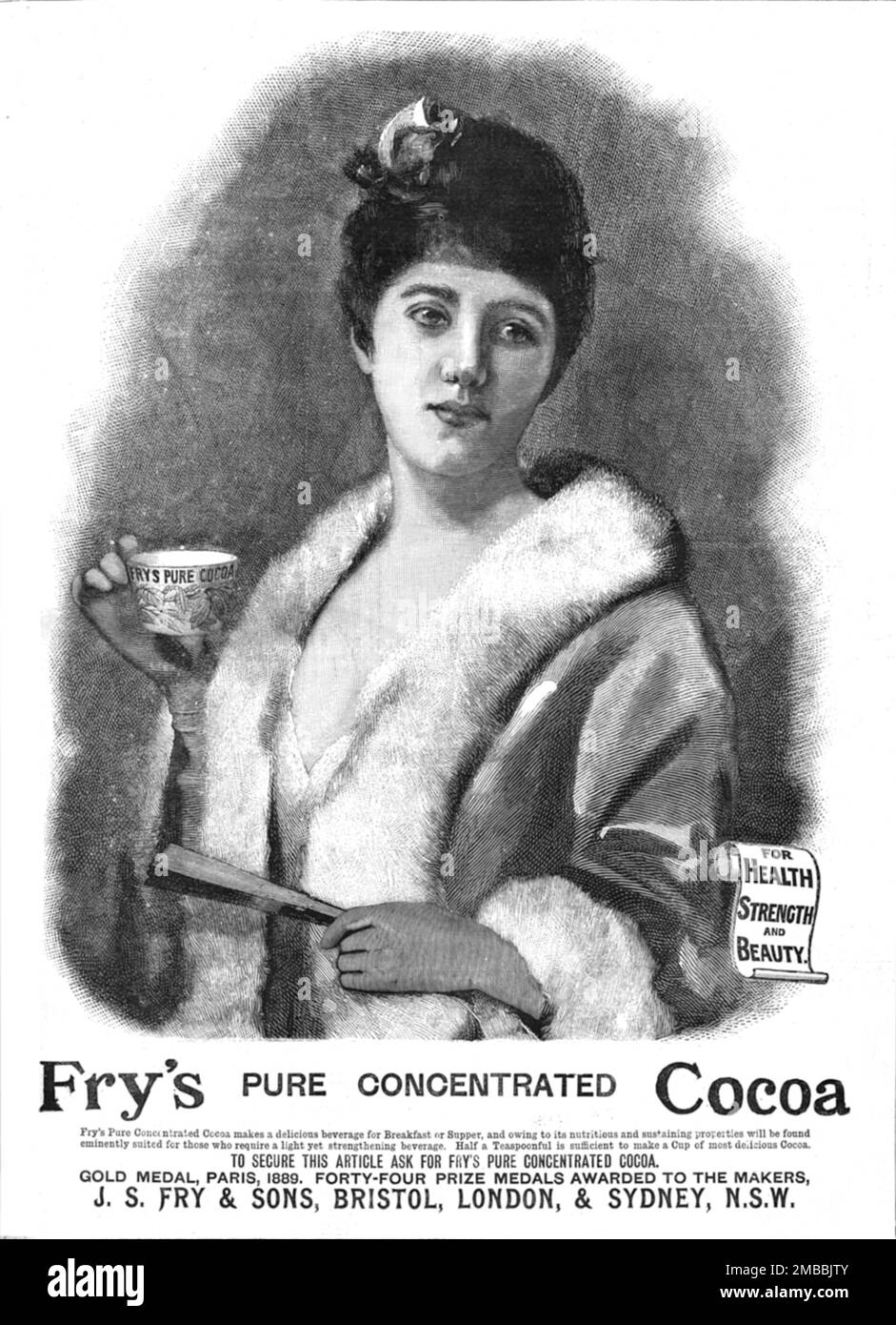''Fry's Pure Concentrated Cocoa', 1890. From &quot;The Graphic. An Illustrated Weekly Newspaper&quot;, Volume 42. July to December, 1890. Stock Photo