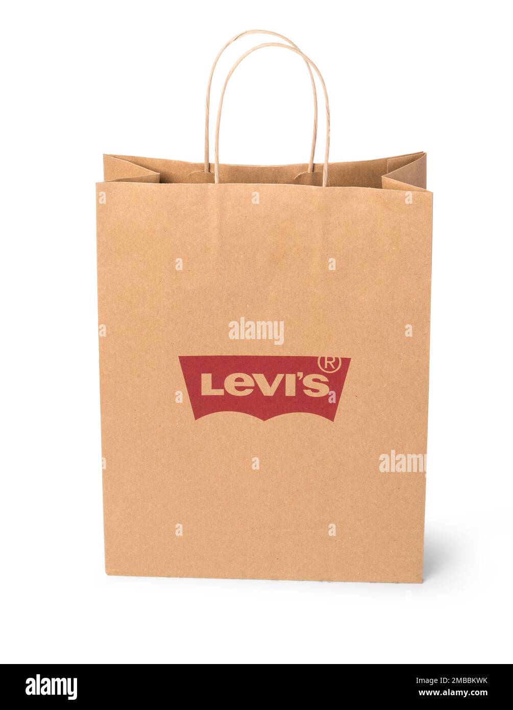 Chisinau, Moldova April, 12, 2018:Paper bag isolated on white Levi's Jeans with Company Logo with clipping path, Stock Photo