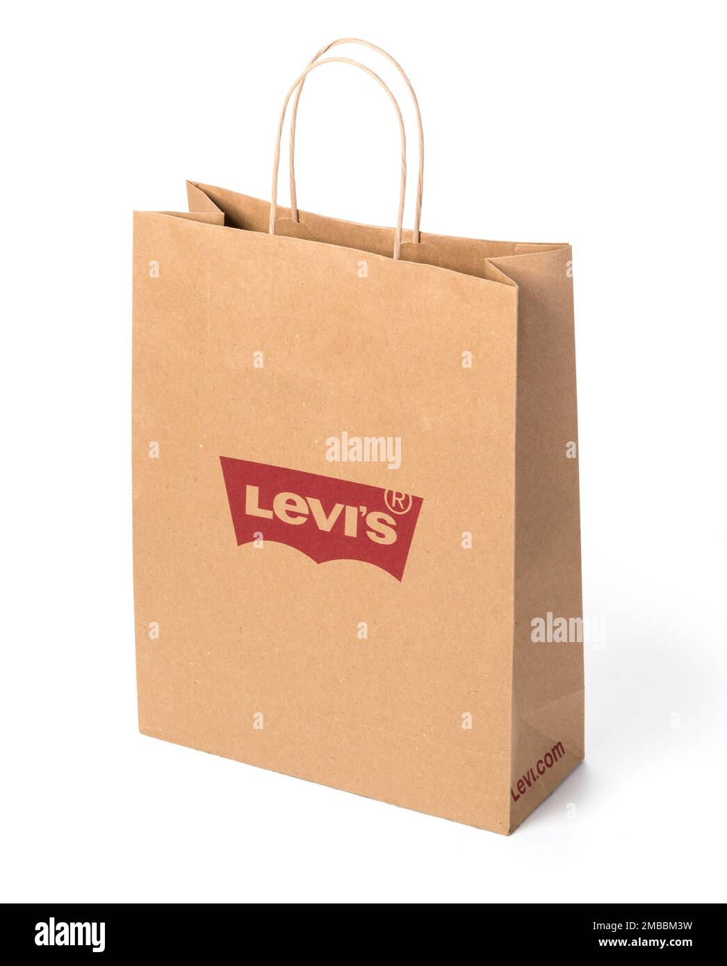 Chisinau, Moldova April, 12, 2018:Paper bag isolated on white Levi's  Jeans with Company Logo  with clipping path, Stock Photo