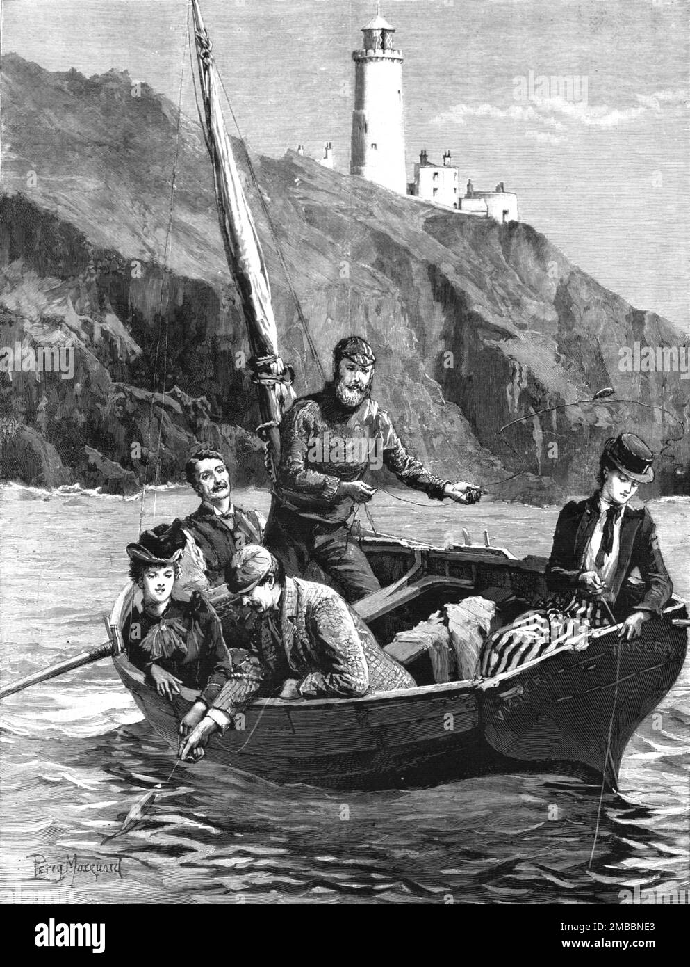 ''The Holiday Season - Fishing Off The Start Lighthouse', 1891. From &quot;The Graphic. An Illustrated Weekly Newspaper&quot;, Volume 44. July to December, 1891. Stock Photo