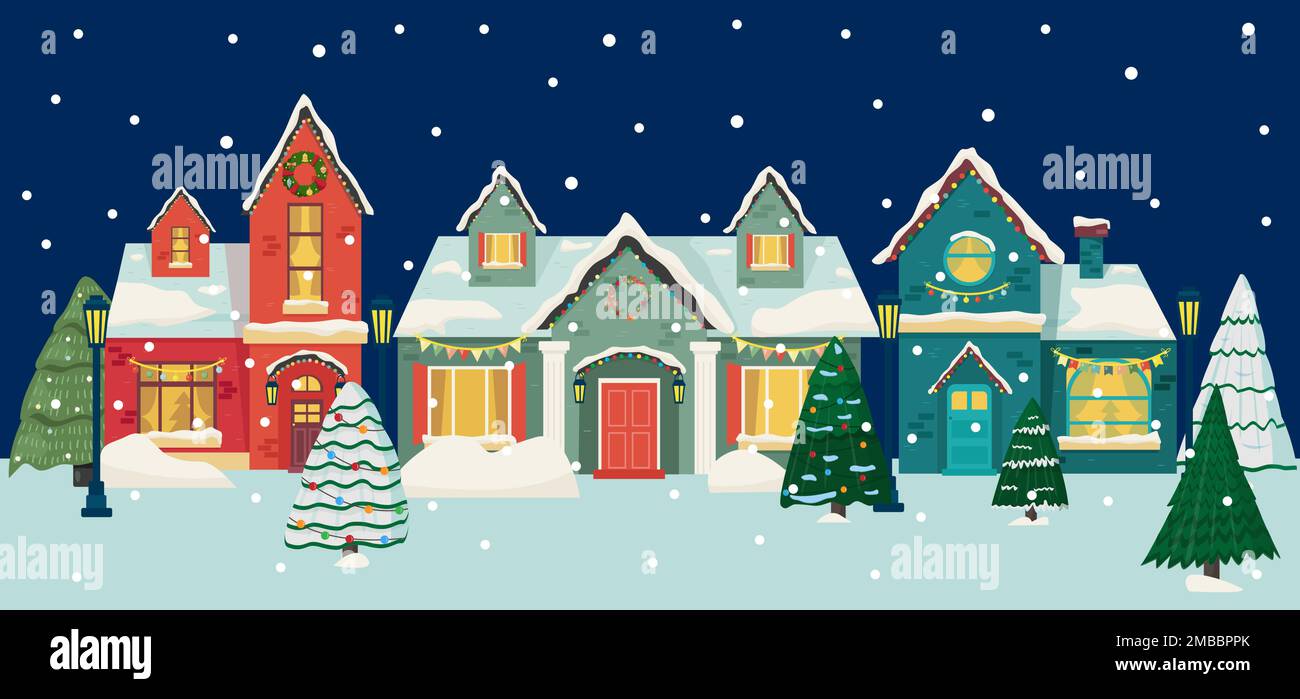 House in snowy christmas landscape Stock Vector Images - Alamy