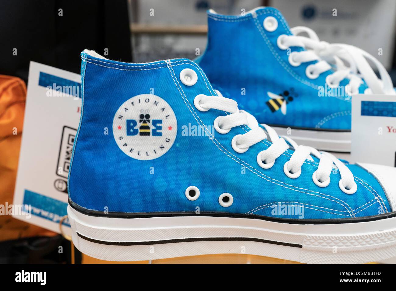 Shoes with the National Spelling Bee logo are for sale during the Scripps  National Spelling Bee, Tuesday, May 31, 2022, in Oxon Hill, Md. (AP  Photo/Alex Brandon Stock Photo - Alamy