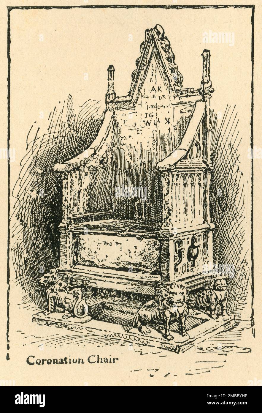 'Coronation Chair', c1897. Ancient wooden chair, also known as St