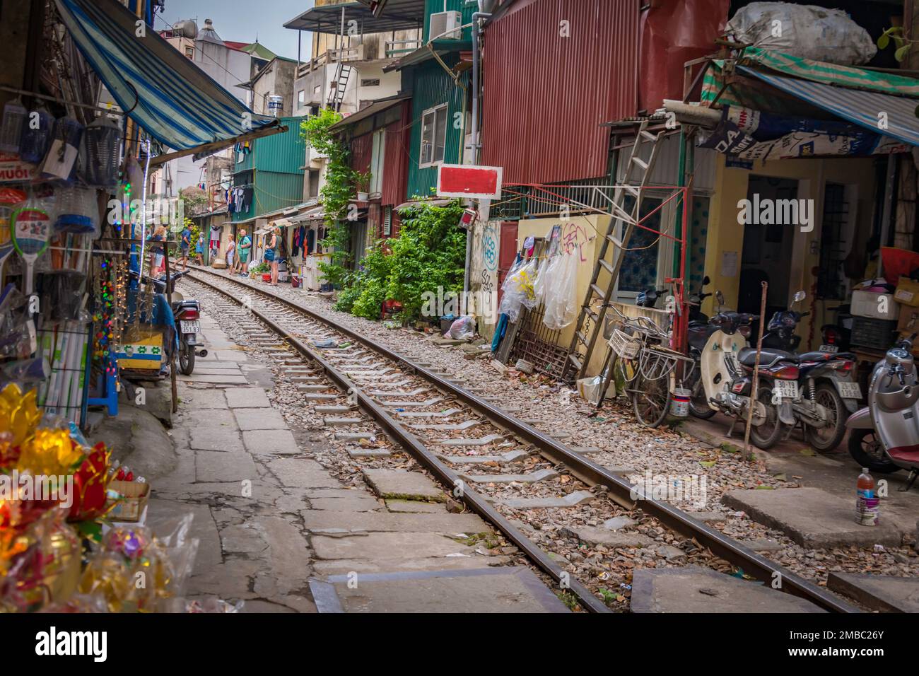 Hanoi Train Street with train track railroad in Vietnam Stock Photo Alamy
