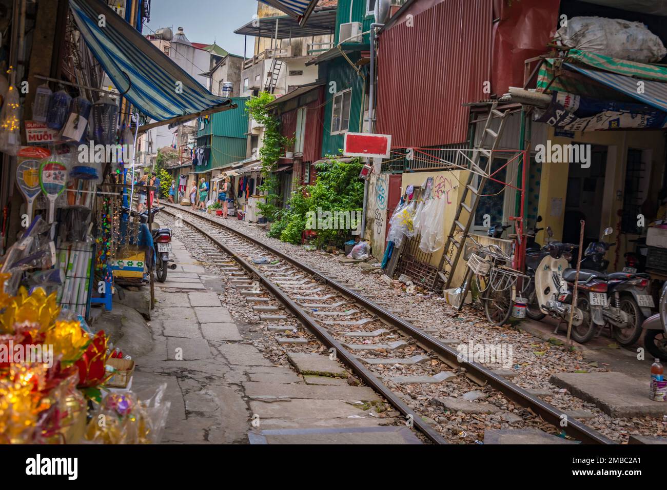 Hanoi Train Street with train track railroad in Vietnam Stock Photo Alamy