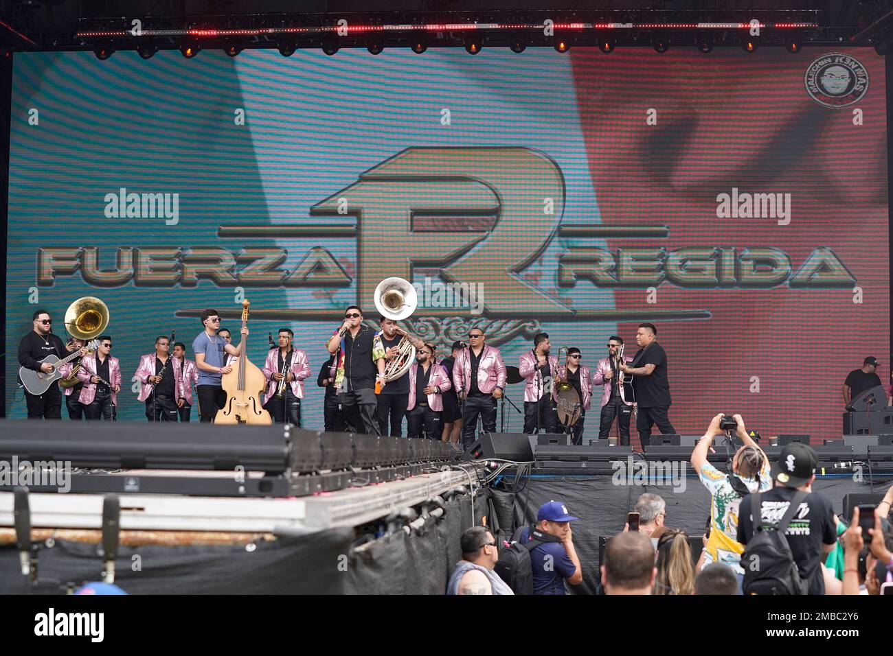 Fuerza Regida performs at the Suenos music festival on Sunday, May 29