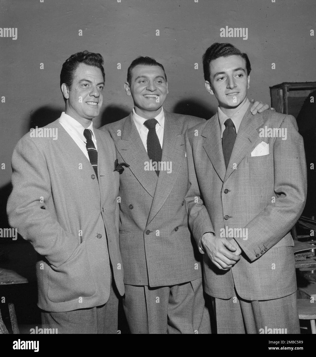 Portrait of Frankie Laine and Vic Damone, New York, N.Y., 1946. Stock Photo
