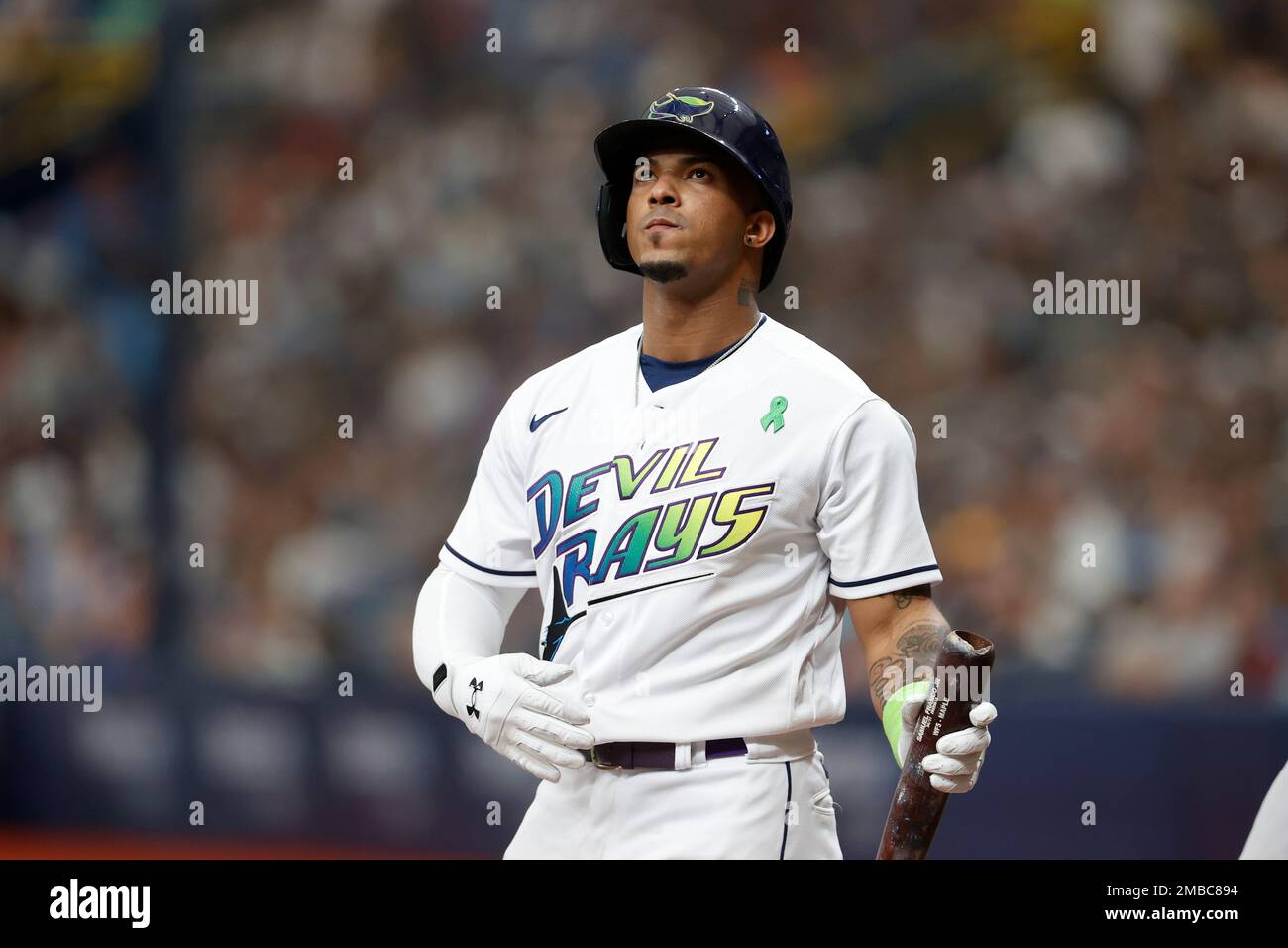 St. Petersburg, FL. USA; Tampa Bay Rays shortstop Wander Franco (5) showing  off his brightly colored retro Devil Rays socks and how they match his Un  Stock Photo - Alamy