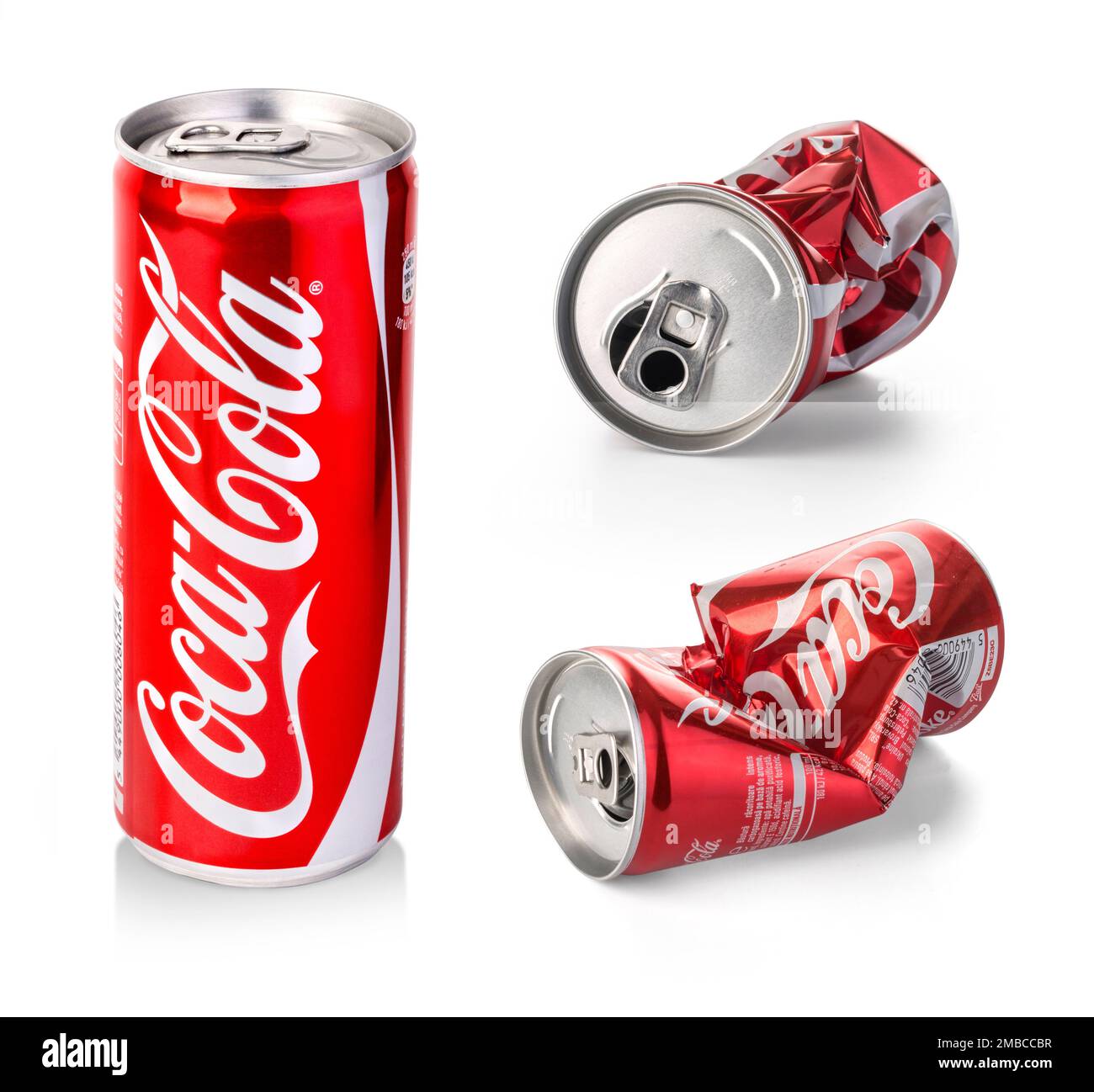 Chisinau, Moldova August, 26, 2016 Crumpled Coca Cola cans. Coca
