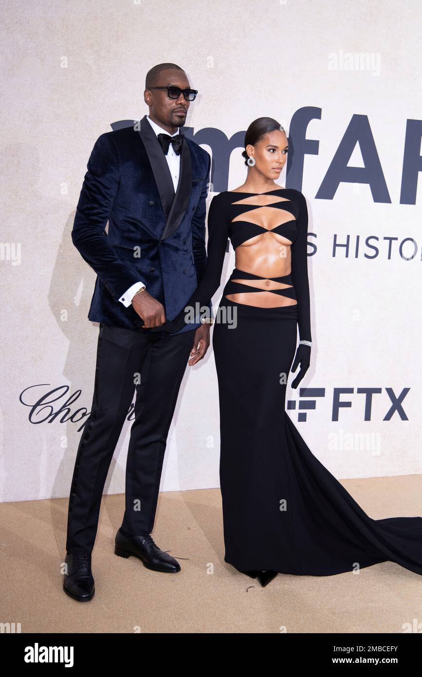 Serge Ibaka and Cindy Bruna pose for photographers upon arrival at the ...