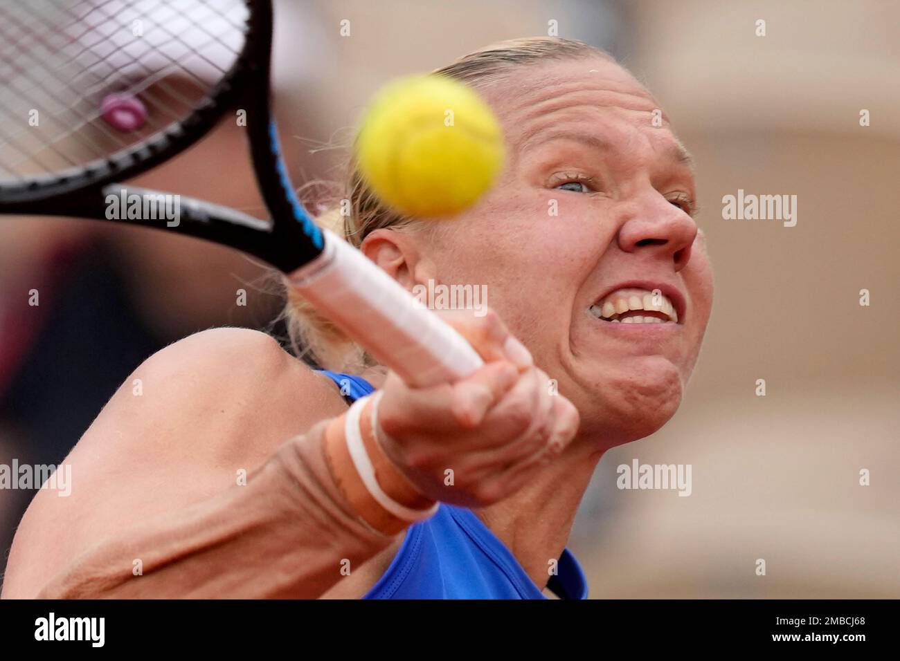 Estonia's Kaia Kanepi returns the ball to Coco Gauff of the U.S. during