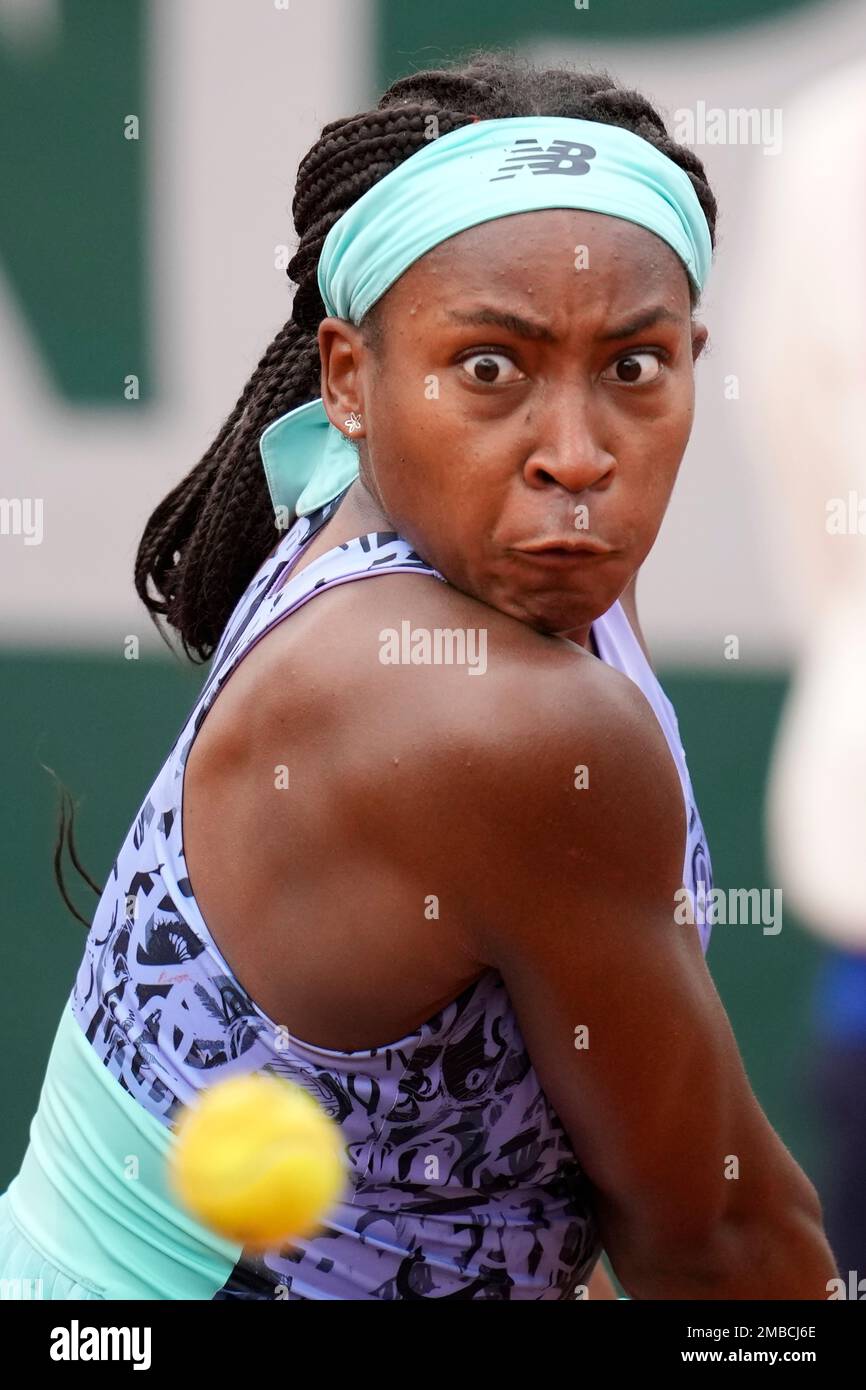 Coco Gauff of the U.S. returns the ball to Estonia's Kaia Kanepi during