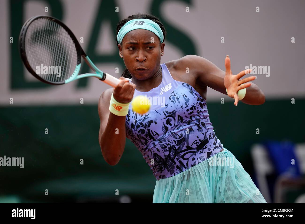Coco Gauff of the U.S. returns the ball to Estonia's Kaia Kanepi during