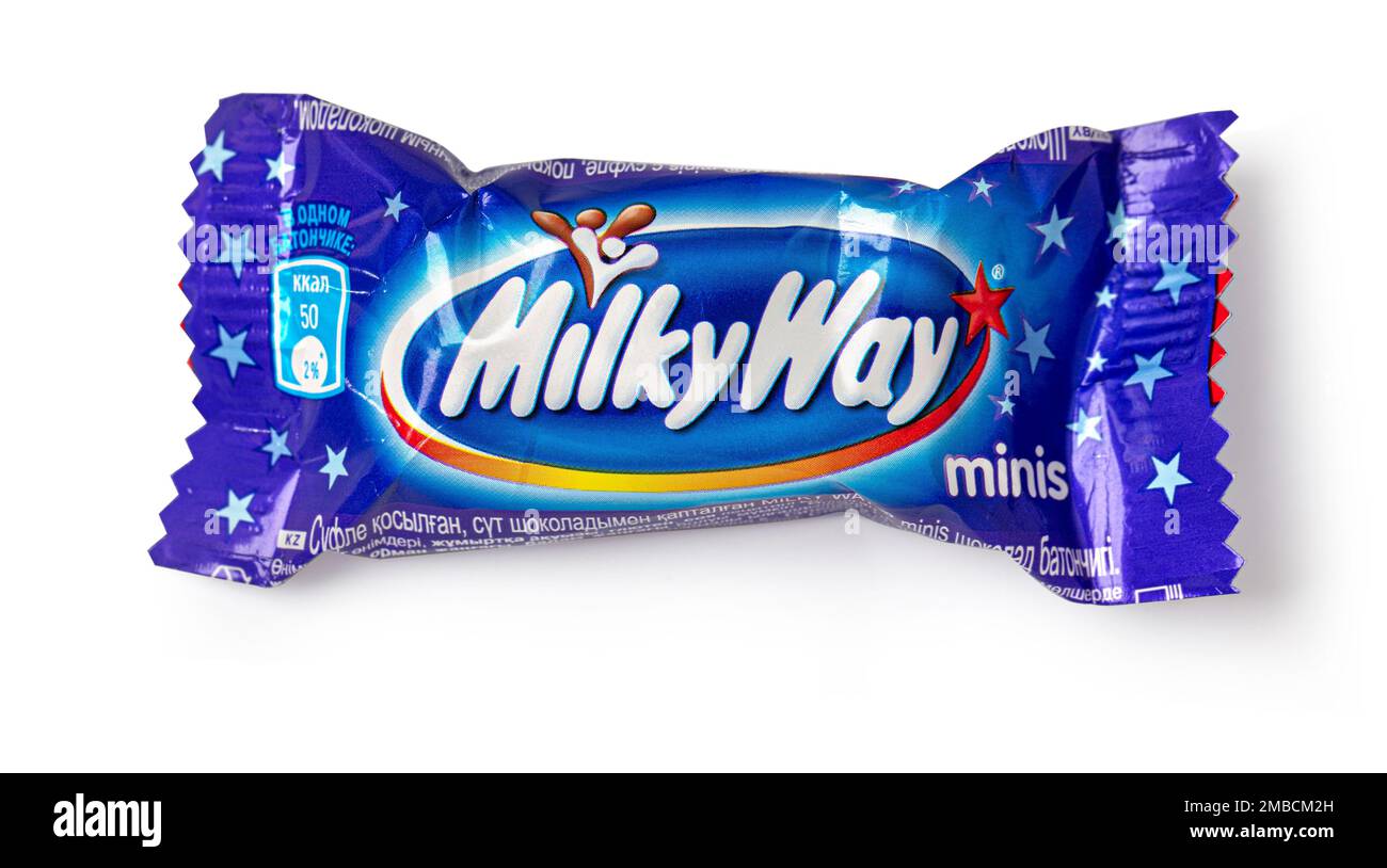 Anapa, Russia December 10, 2022 Closeup of Milky Way candy chocolate